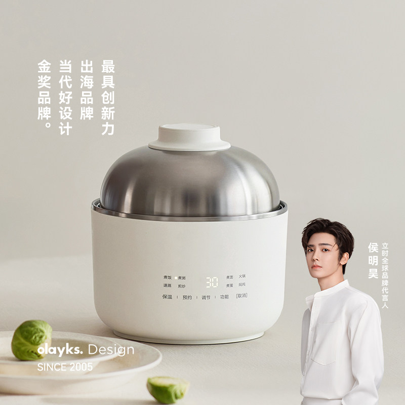 olayks立时0涂层不锈钢电煮锅一人食多功能小电锅宿舍迷你电饭煲