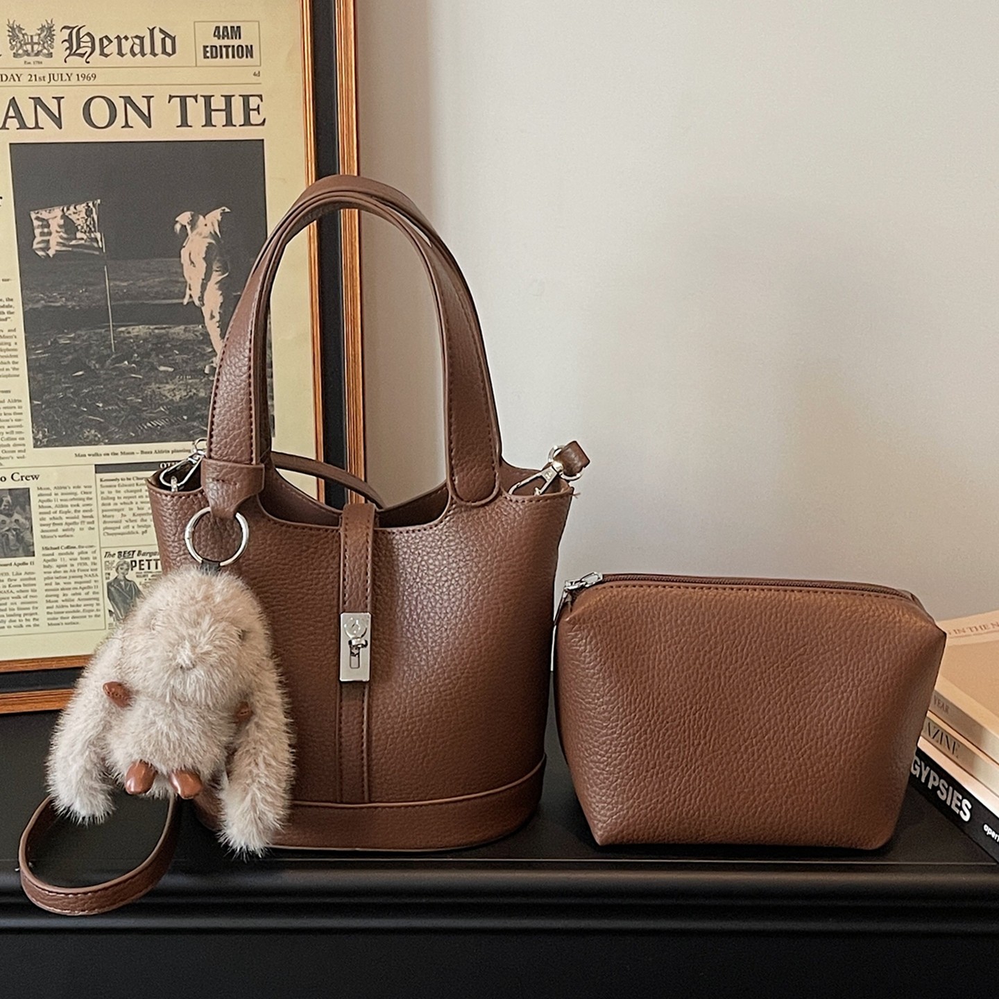 【有小包】高级感荔枝纹手拎斜挎水桶包菜篮子包2026新款潮百搭,箱包皮具/热销女包/男包,水桶包,淘宝优惠券,粉丝福利购,淘宝优惠卷