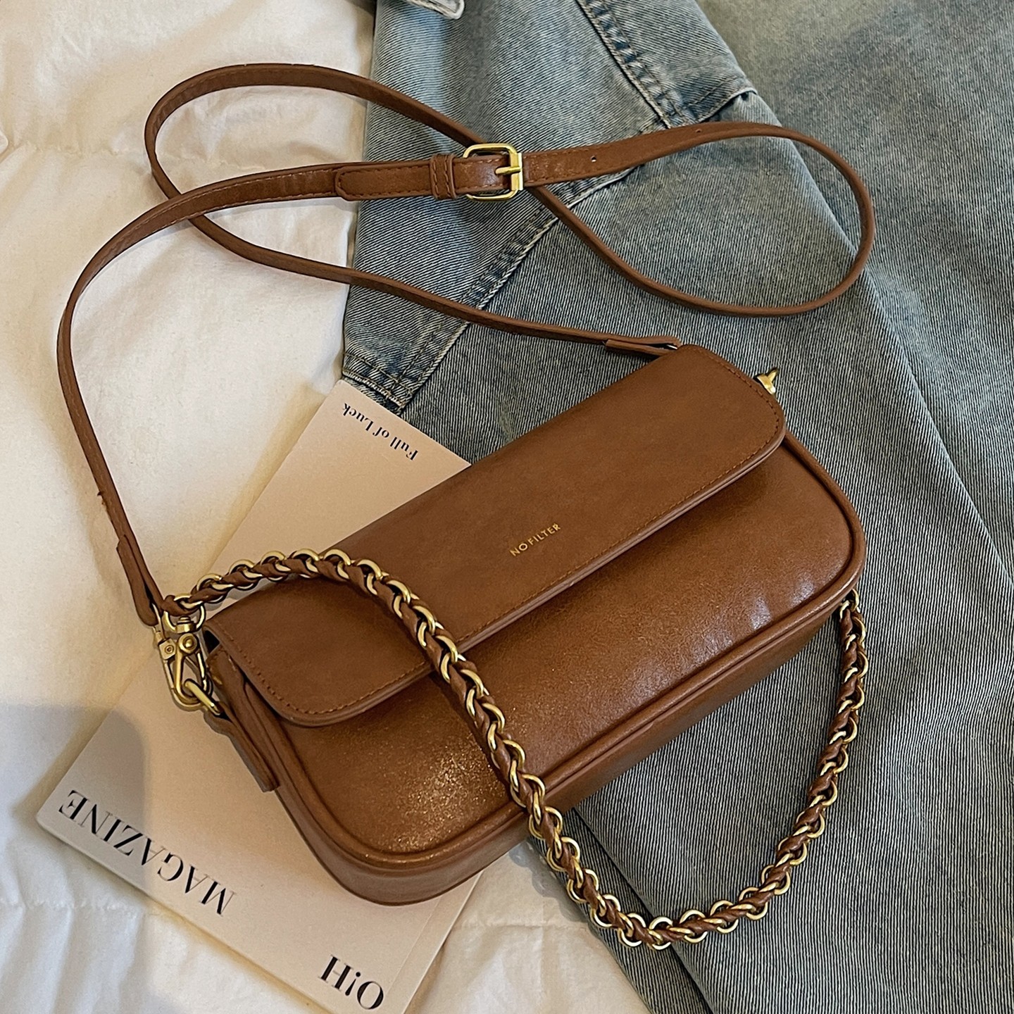 【链条+肩带】简约质感复古棕色小方包单肩斜挎包2026新款潮百搭,箱包皮具/热销女包/男包,小方包,淘宝优惠券,粉丝福利购,淘宝优惠卷