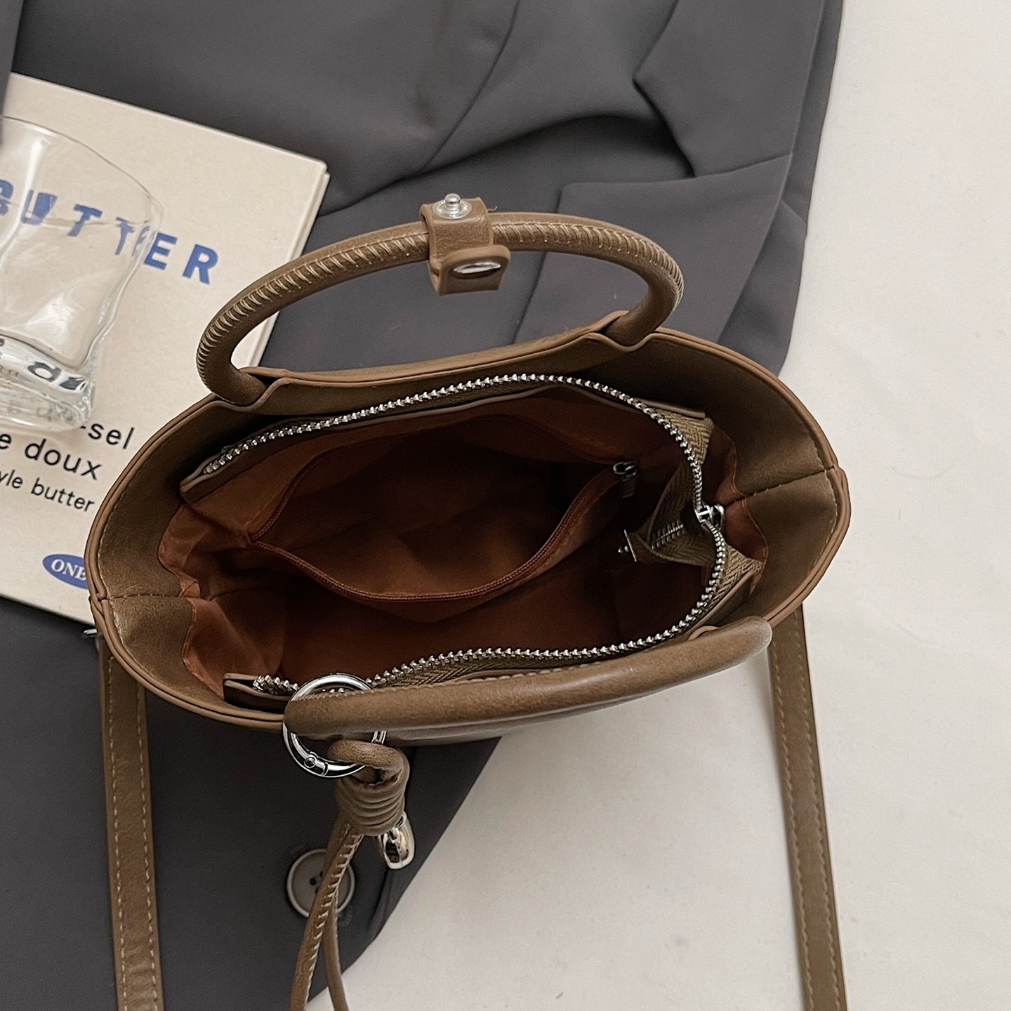 【有拉链贴袋】棕色小众手拎斜挎包菜篮子包2026新款潮百搭小包包,箱包皮具/热销女包/男包,手机包,淘宝优惠券,粉丝福利购,淘宝优惠卷