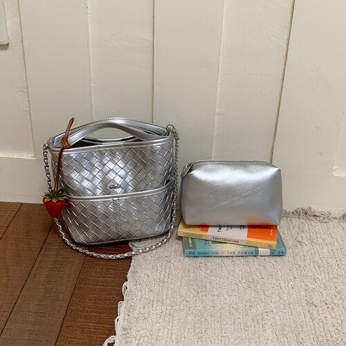 【有内胆包】编织纹链条水桶包