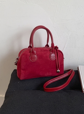 高级感洋气红色保龄球包手拎斜挎包女款2025新款潮百搭时尚小包包