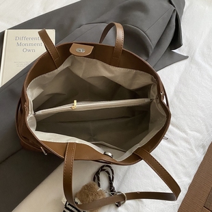 【有拉链夹层】复古法式大容量托特包新款简约单肩包通勤托特包