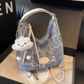 托特包 潮时尚 三种背法 休闲格子大容量双肩单肩斜挎包2025新款