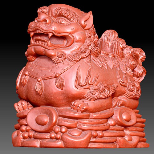 圆雕图三维图STL雕刻素材3D打印立体图精雕   手把件元宝招财狮子