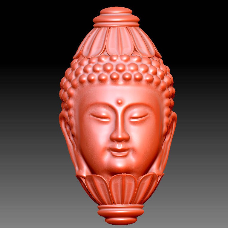 圆雕图三维图STL雕刻素材3D打印立体图精雕    橄榄核雕佛头