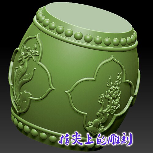 三维立体图3D打印雕刻图stl圆雕图   9578大钉四季花鼓石雕