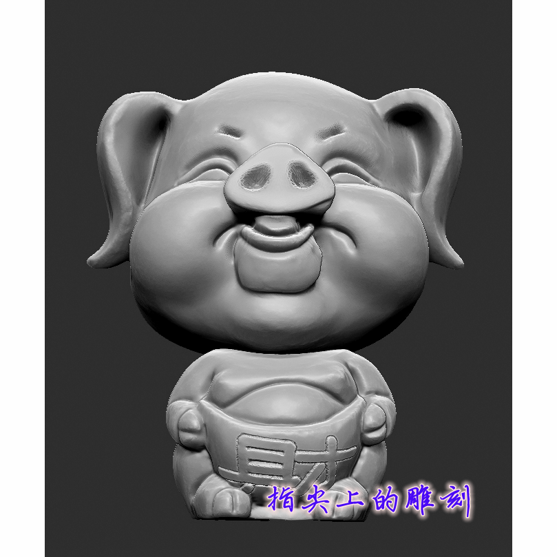 财猪三通   圆雕图三维图STL雕刻素材3D打印立体图精雕