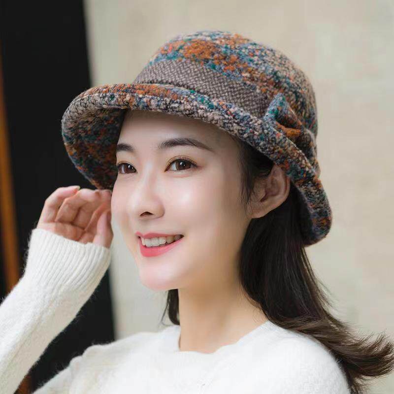 新款中老年人帽子女秋冬季妈妈毛呢加厚奶奶布盆帽春秋休闲渔夫帽