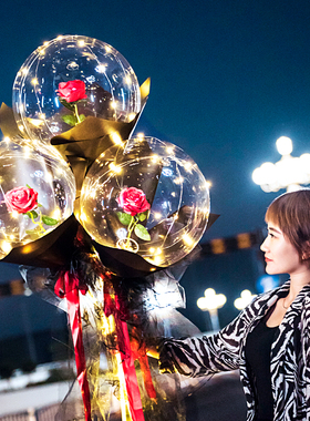 网红波波球发光火爆款透明带灯花束材料玫瑰花气球七夕情人节摆摊