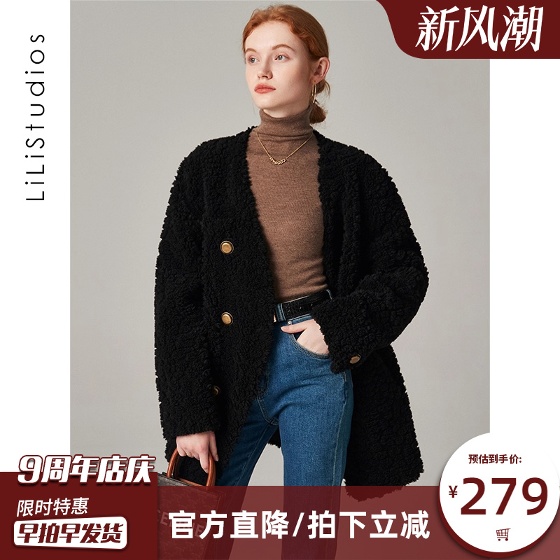 皮草羊羔毛皮毛一体外套女