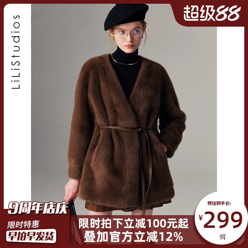皮毛一体外套女水貂绒皮草大衣