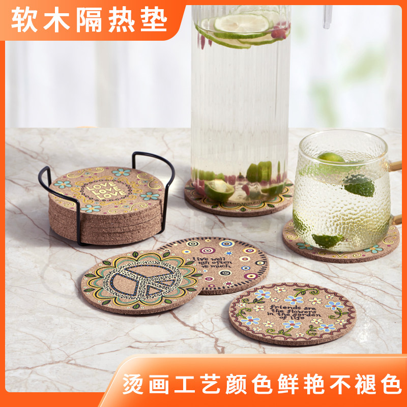 软木杯垫隔热垫北欧风复古圆形防烫防滑吸水垫调鸡尾酒专用咖啡垫