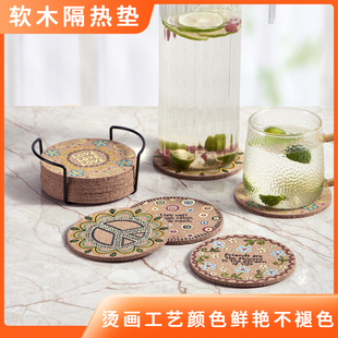 软木杯垫隔热垫北欧风复古圆形防烫防滑吸水垫调鸡尾酒专用咖啡垫