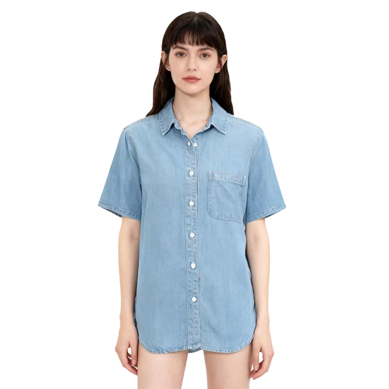 【D玛纳】牛仔短袖衬衫纯色简约潮流休闲时尚百搭舒适DMA278