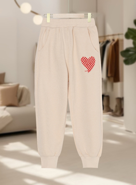 【马lavi】儿童时尚纯色爱心图案针织裤宽松休闲简约百搭J86