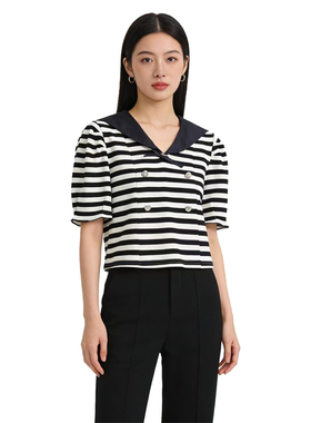 SP系列-时尚气质简约舒适透气条纹海军领短袖上衣P595/P1098