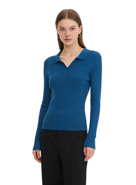 【D玛纳】女士线衫纯色翻领收腰显瘦上衣气质休闲百搭DMA1253