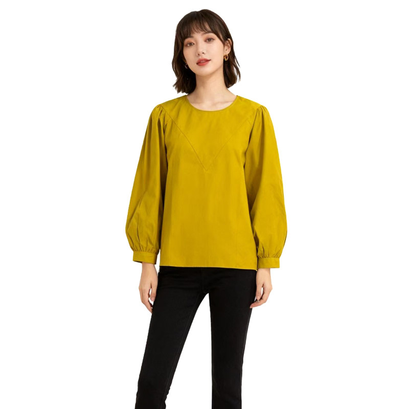 【D玛纳】休闲衬衫圆领纯色气质优雅时尚简约舒适百搭长袖DMA723