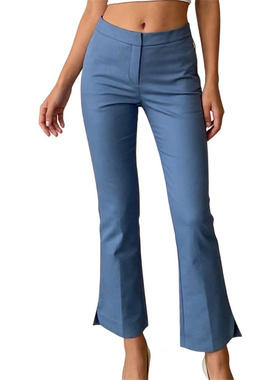 SF系列-淑女蓝色高腰微喇裤修身显瘦百搭款SF103