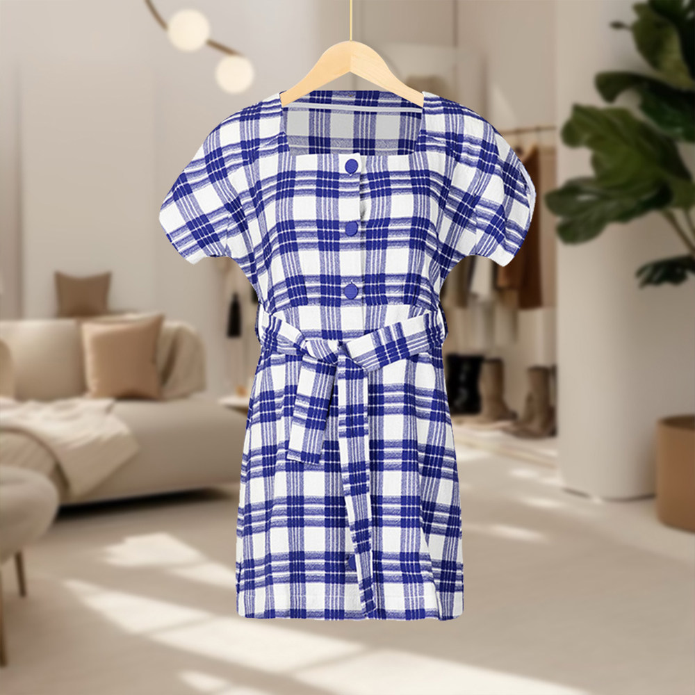 【BJ】修身撞色宽松长裙格纹格子收腰时尚连衣裙女士BJ2439