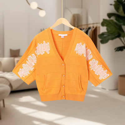 【JJ】春新款V领气质休闲开襟宽松潮流时尚针织短袖JJ1447