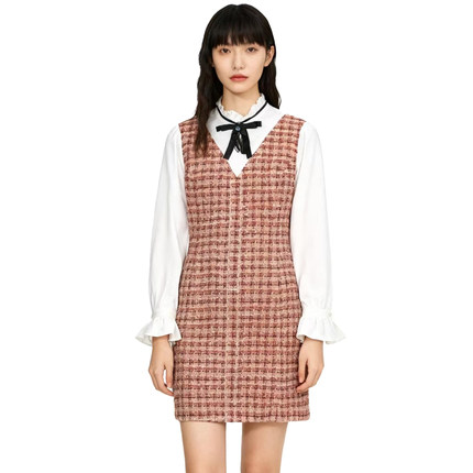 【恋】淑女连衣裙荷叶领拼接撞色设计感气质优雅修身显瘦YL926