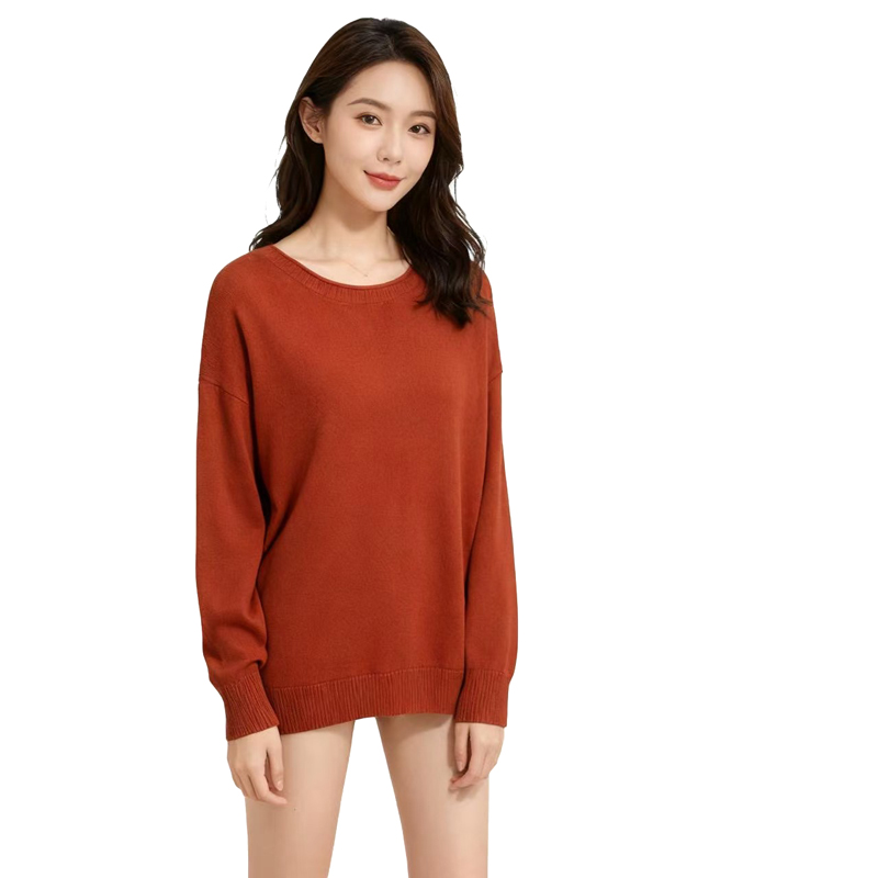 【D玛纳】女士线衫圆领纯色气质舒适休闲针织衫慵懒风格DMA522