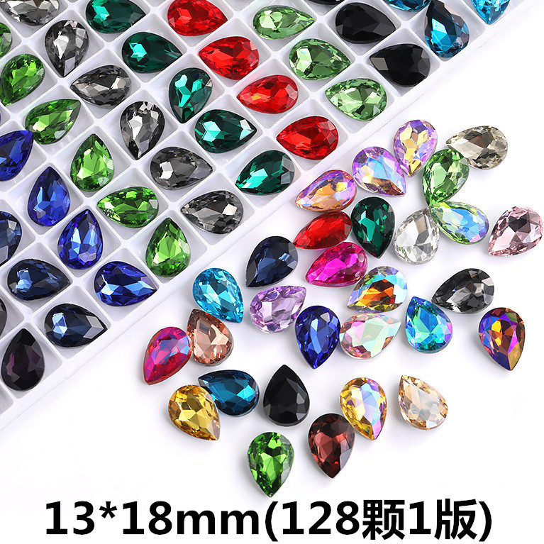 13*18mm尖底水滴钻玻璃珠子镀AB彩水晶钻diy美甲手机贴钻饰品材料