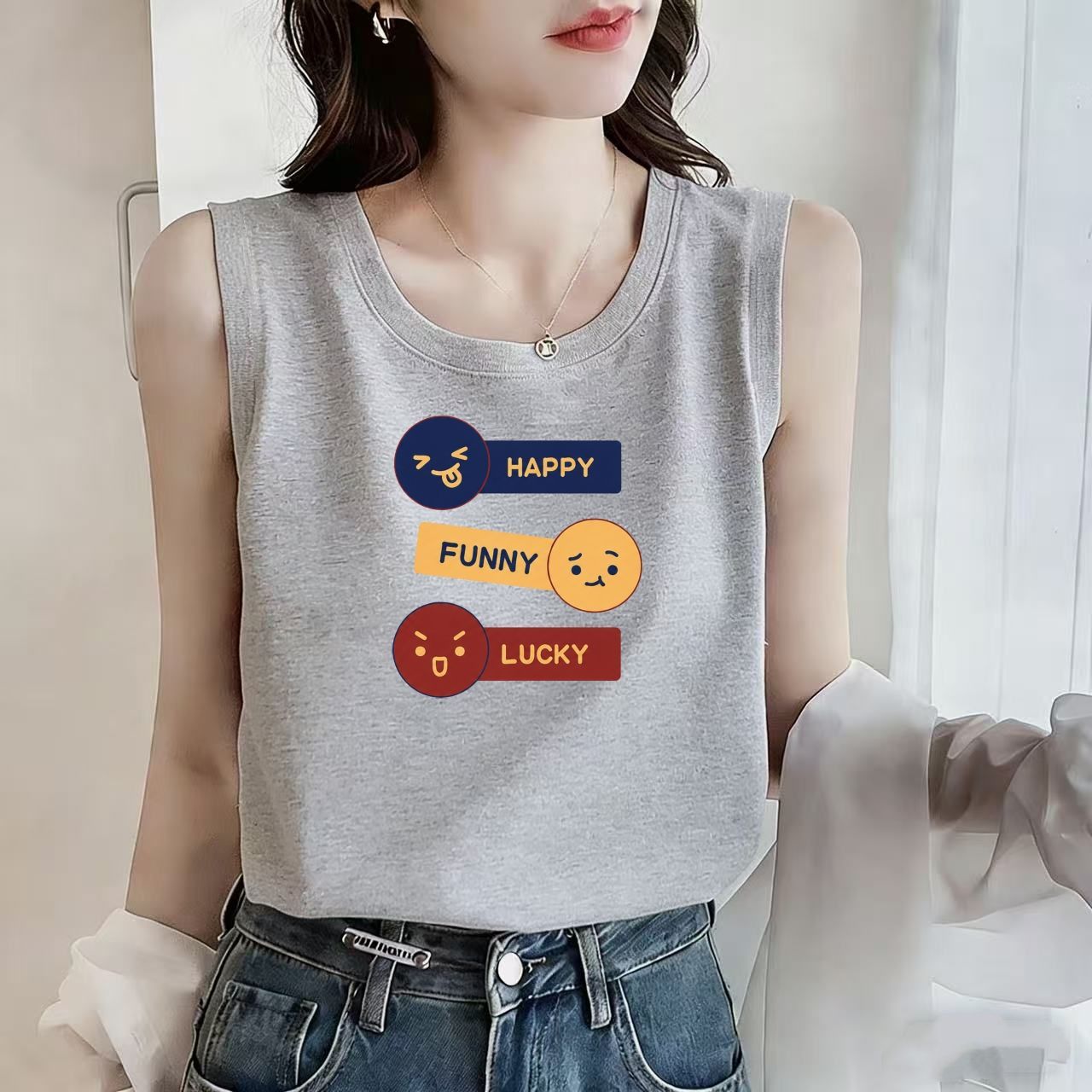 纯棉无袖T恤背心女宽松百搭图片