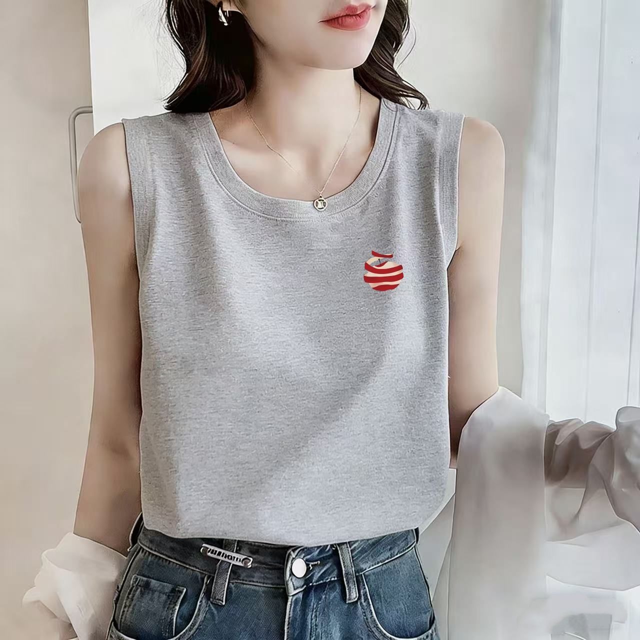 100%纯棉甜美外穿打底背心女