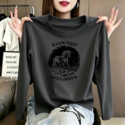 2026春秋纯棉长袖百搭女T恤