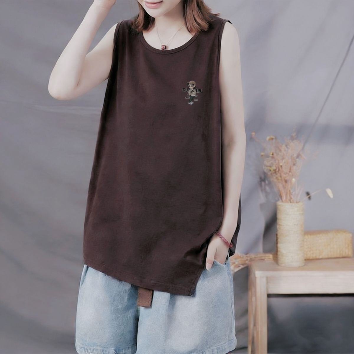 夏季纯棉圆领百搭吊带背心女