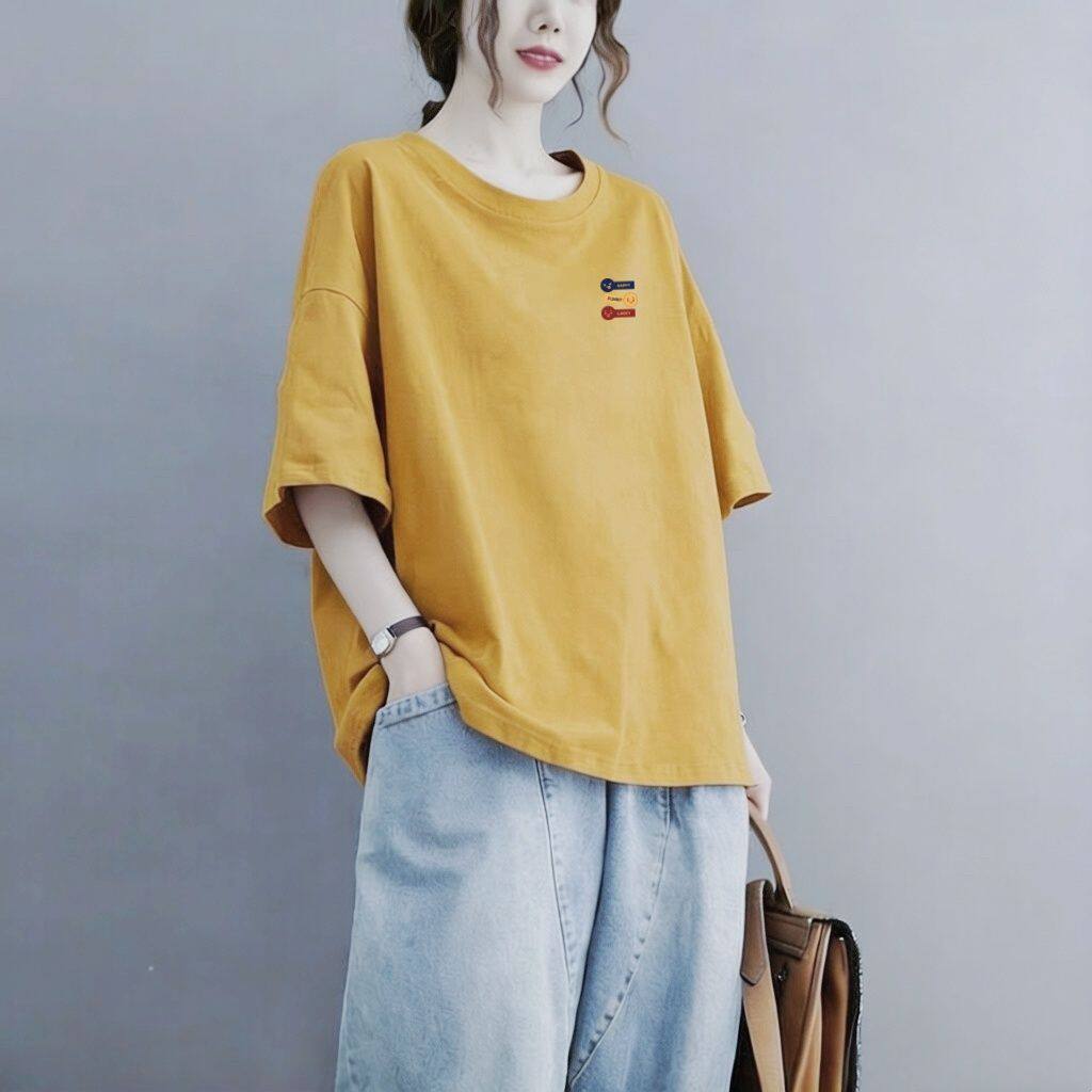 夏季纯棉宽松印花短袖T恤女