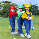 舞蹈班服 旦儿童演出服马里奥COS表演服纯棉卫衣牛仔背带裤 新款 元