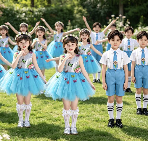 六一儿童演出服幼儿园女童舞蹈蓝色纱裙亮片公主裙表演服装合唱服