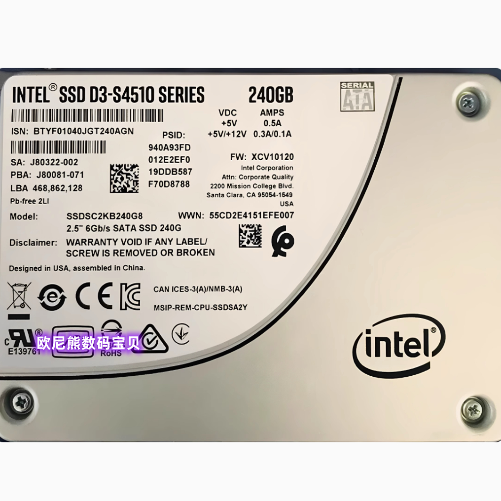 Intel SSDSC2KB240G8 SSD D3-S4510 S4500 SATA SSD 240G固态硬盘