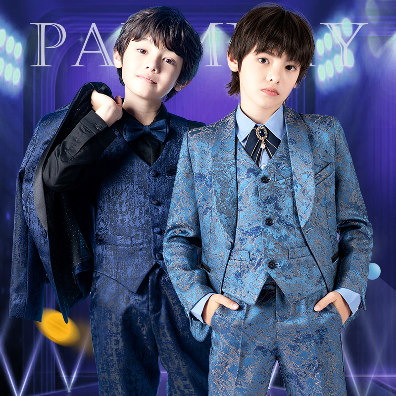 棕榈湾儿童小西装双色提花青果领