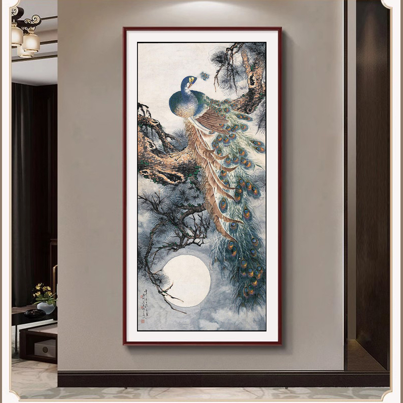 刺绣DIY套件初学 国画孔雀图 玄关客厅餐厅卧室 手工刺绣装饰画图片