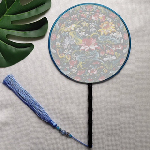 苏绣DIY团扇套件初学 荷花团花 真丝面料紫檀手柄 可配高档锦盒