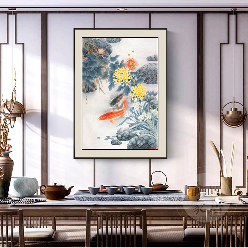 苏绣DIY套件初学 菊花鱼 玄关客厅卧室餐厅 手工刺绣装饰画图片