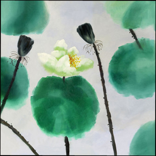 苏绣DIY套件初学 绿色水墨荷花三联画-2 玄关客厅办公室 装饰画图片