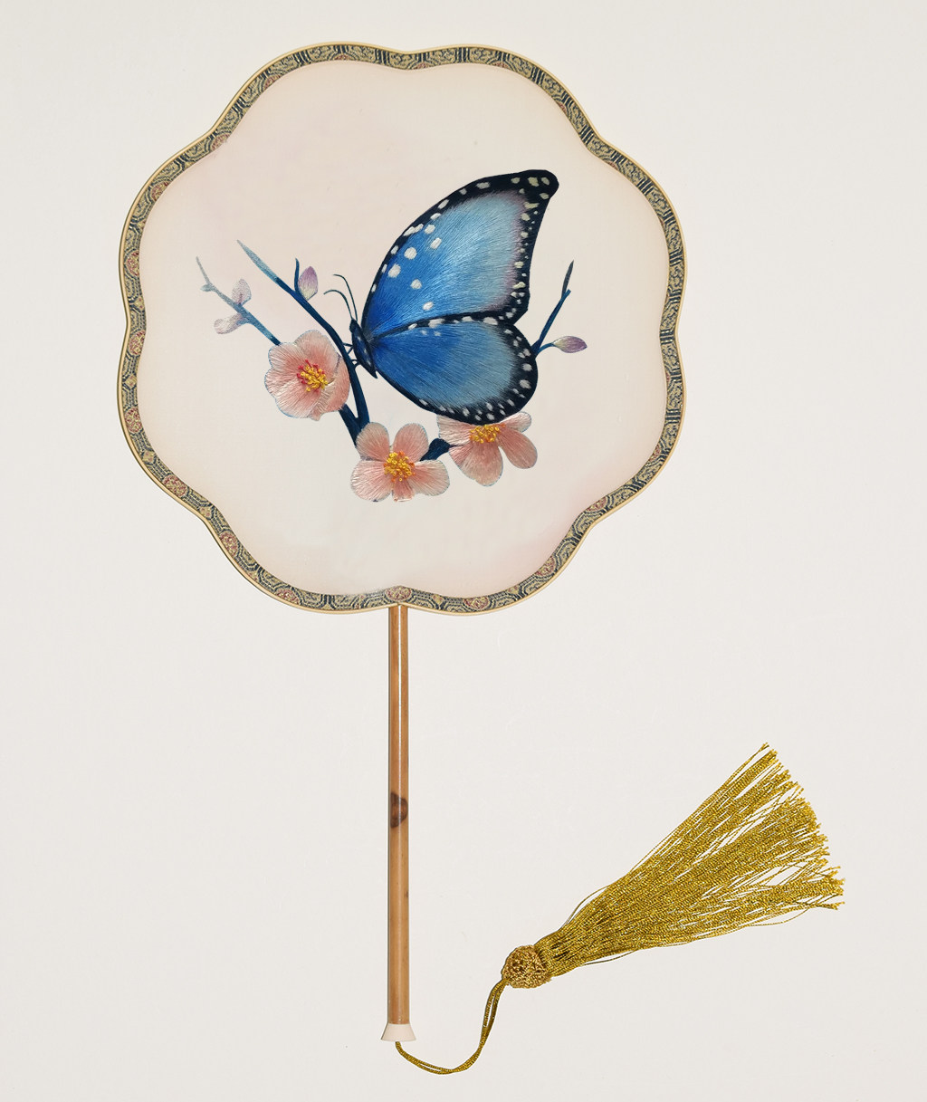苏绣diy套件花型团扇 竹柄宫扇初学 蓝蝴蝶 店主作品 结婚礼品
