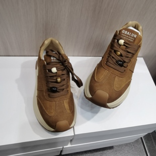 新款真皮运动女鞋增高5cm秀气老爹鞋时尚潮女复古港风百搭休闲鞋