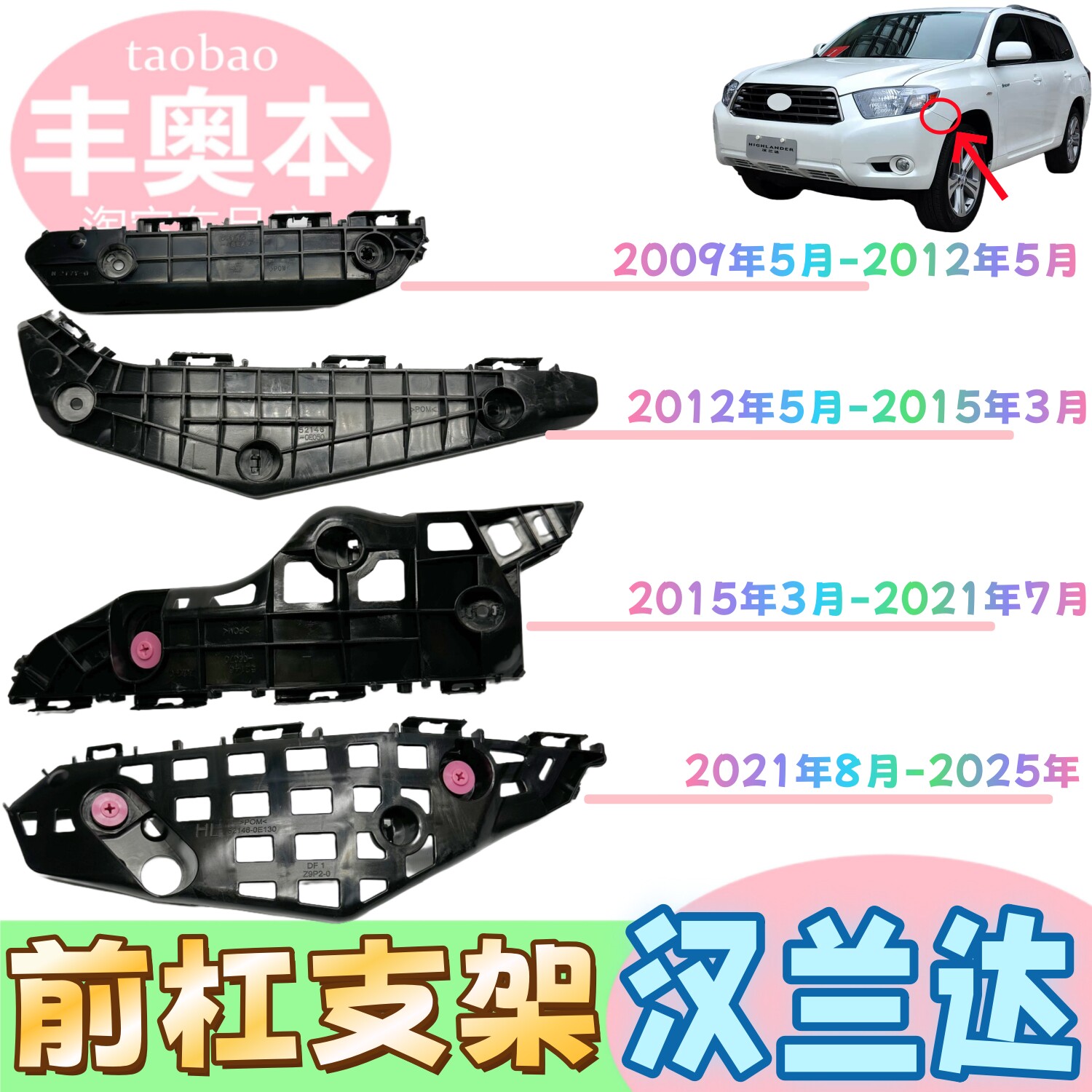 适用汉兰达前杠支架前保险杠吊耳大灯叶子板塑料固定卡前杠挂耳