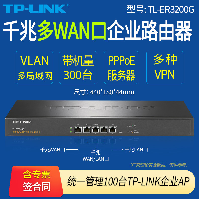 普联TP-LINK TL-ER3200G 多WAN口千兆企业VPN路由器  带机量300台 5个千兆网口 AP管理 有线高速光纤宽带路由