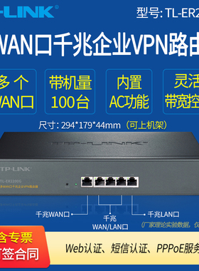 普联TP-LINK TL-ER2200G 多WAN口千兆企业有线VPN路由器 防火墙 AC控制器 公司商用可管理AP 带机量100