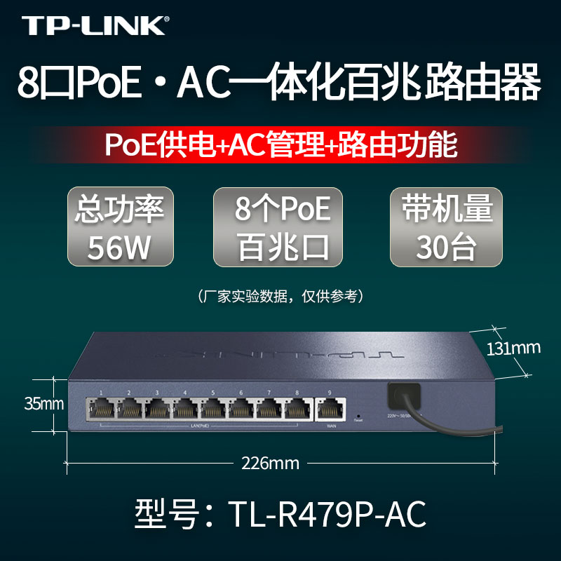 普联TP-LINK  TL-R479P-AC 9口一体化路由器  8口poe有线宽带路由ap管控多功能路由一体机 企业别墅无线组网