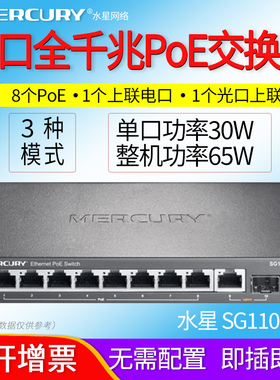 水星SG110PS全千兆以太网8口9口10口支持IEEE802.3af/at标准PoE供电交换机监控摄像头无线AP网线供电光口上联