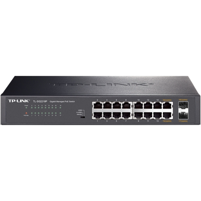 普联TP-LINK TL-SG2218P 16口POE+2千兆/180W全千兆POE交换机企业网管标准48伏供电 网络分线器网线分流器